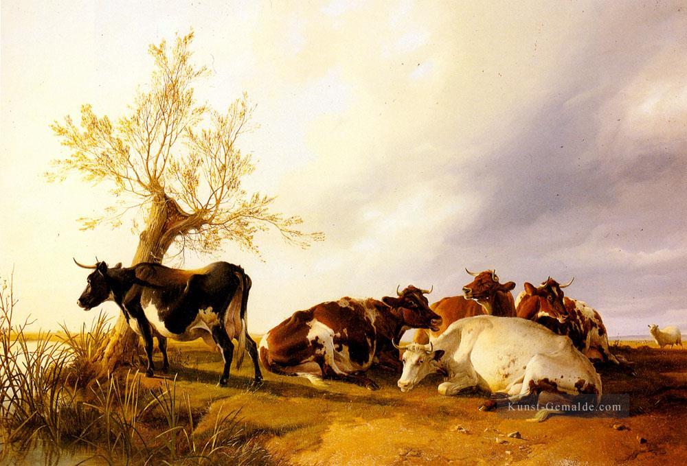Milchkühe Ruhen Bauernhof Tiere Rinder Thomas Sidney Cooper Ölgemälde